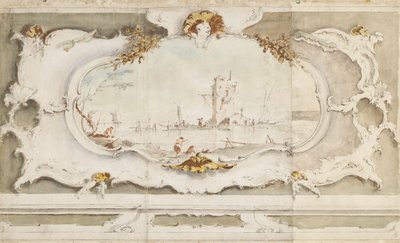Dekoratives Kartusche mit einer Landschaft von Francesco Guardi